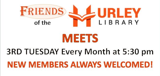 Friends of the Hurley Library meets 3rd Tuesday every month at 5:30 p.m.
